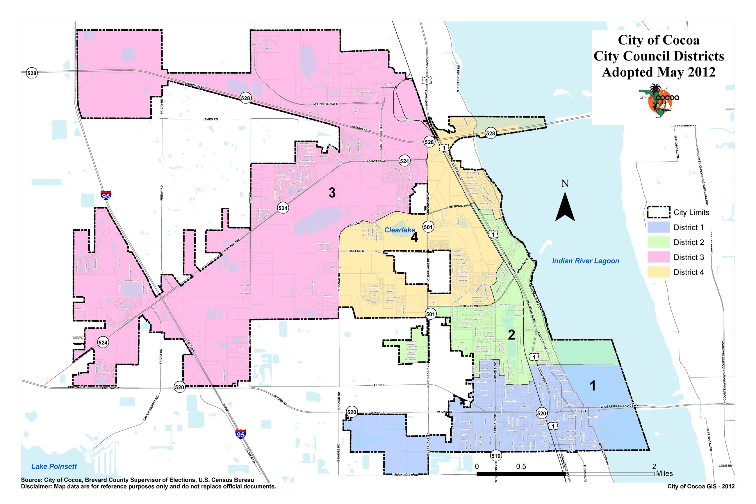 Map showing council district boundaries. Opens in new window